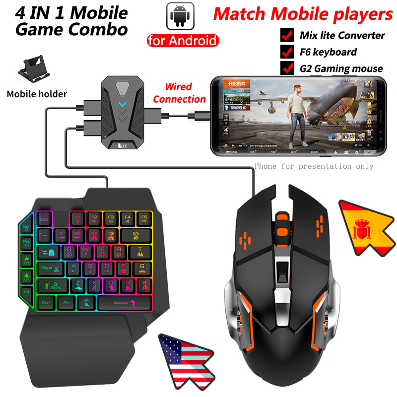 Teclado para juegos Mix Por/Lite PUBG, Combo de ratón y teclado para móvil, convertidor de ratón para PS4, PS5, Xbox, Nintendo Switch